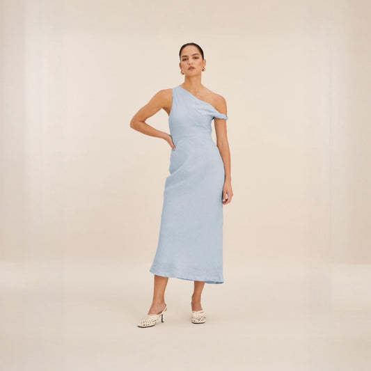 Aere Off Shoulder Linen Midi - Size 12