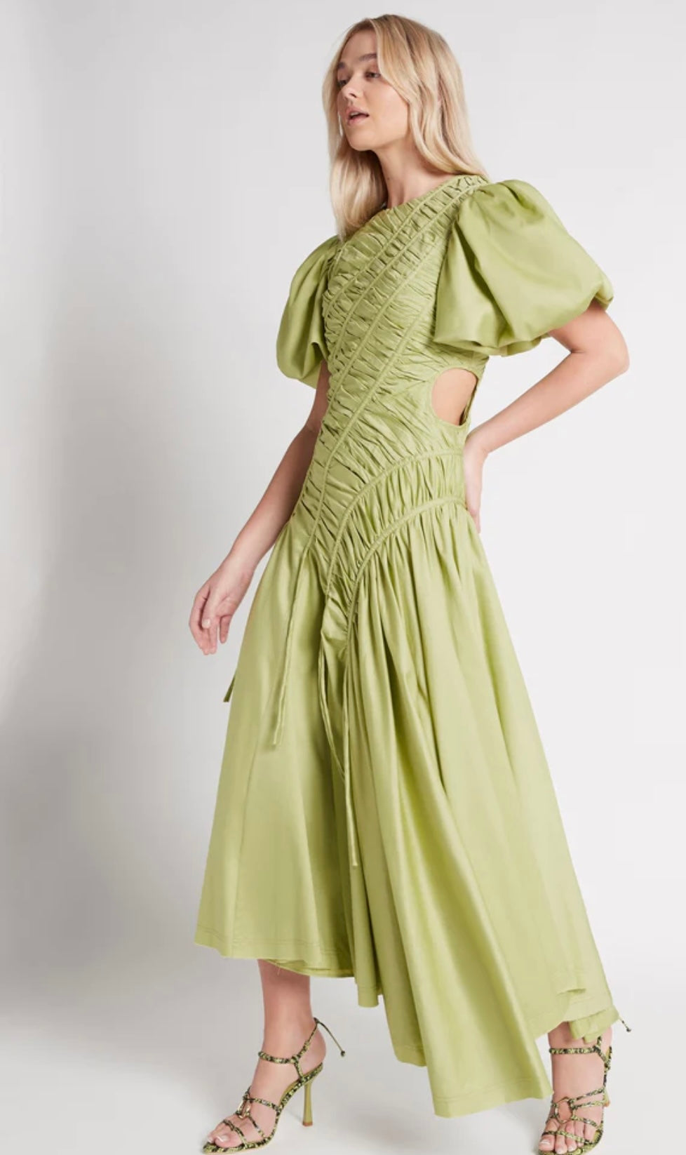 Aje Drawstring midi dress in lime green size 10