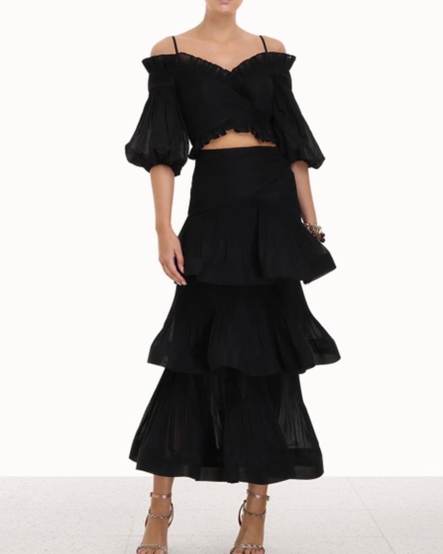 Zimmermann Pleated Off shoulder top and midi skirt - Size 1